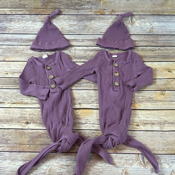 Other - Twin Girl Bundle 💕 Purple Ribbed Newborn Knot Onesie